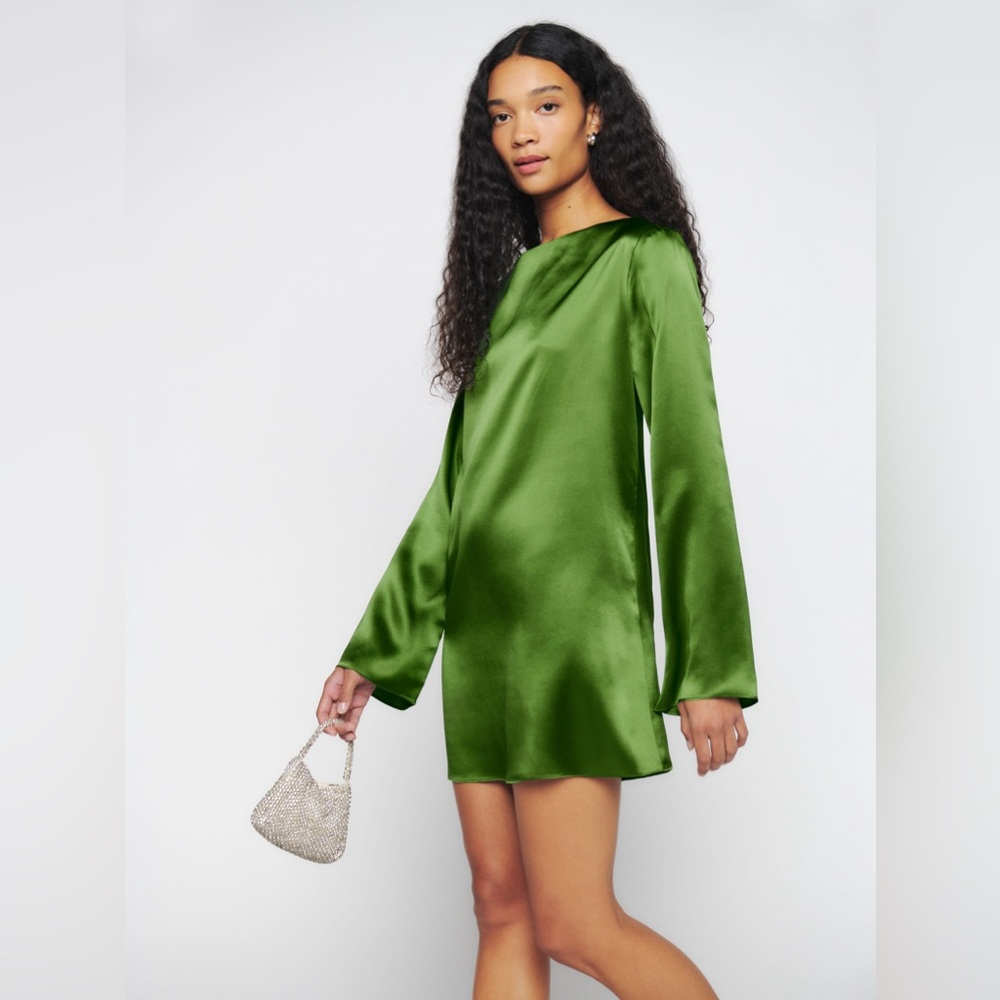 Reformation Ilya Silk Mini Dress - Size Large - Palm Green